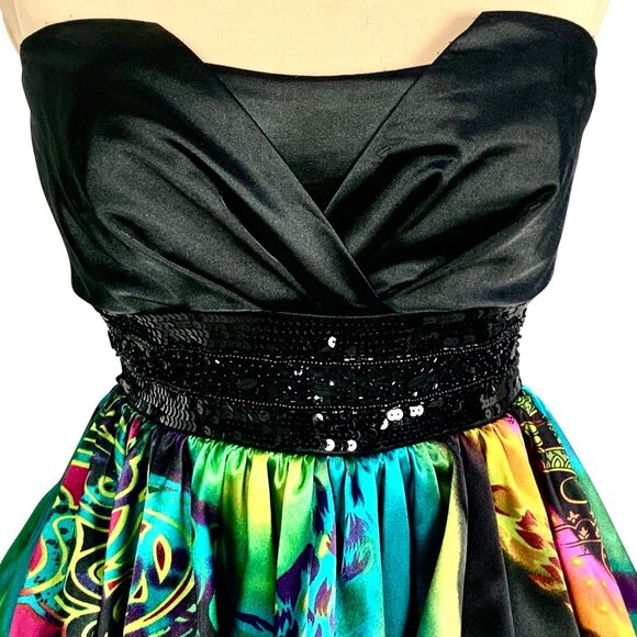 Xtraordinary Y2K Strapless Mini Cocktail Dress 7 Bubble Hem Satin Prom Hoco - Picture 2 of 11